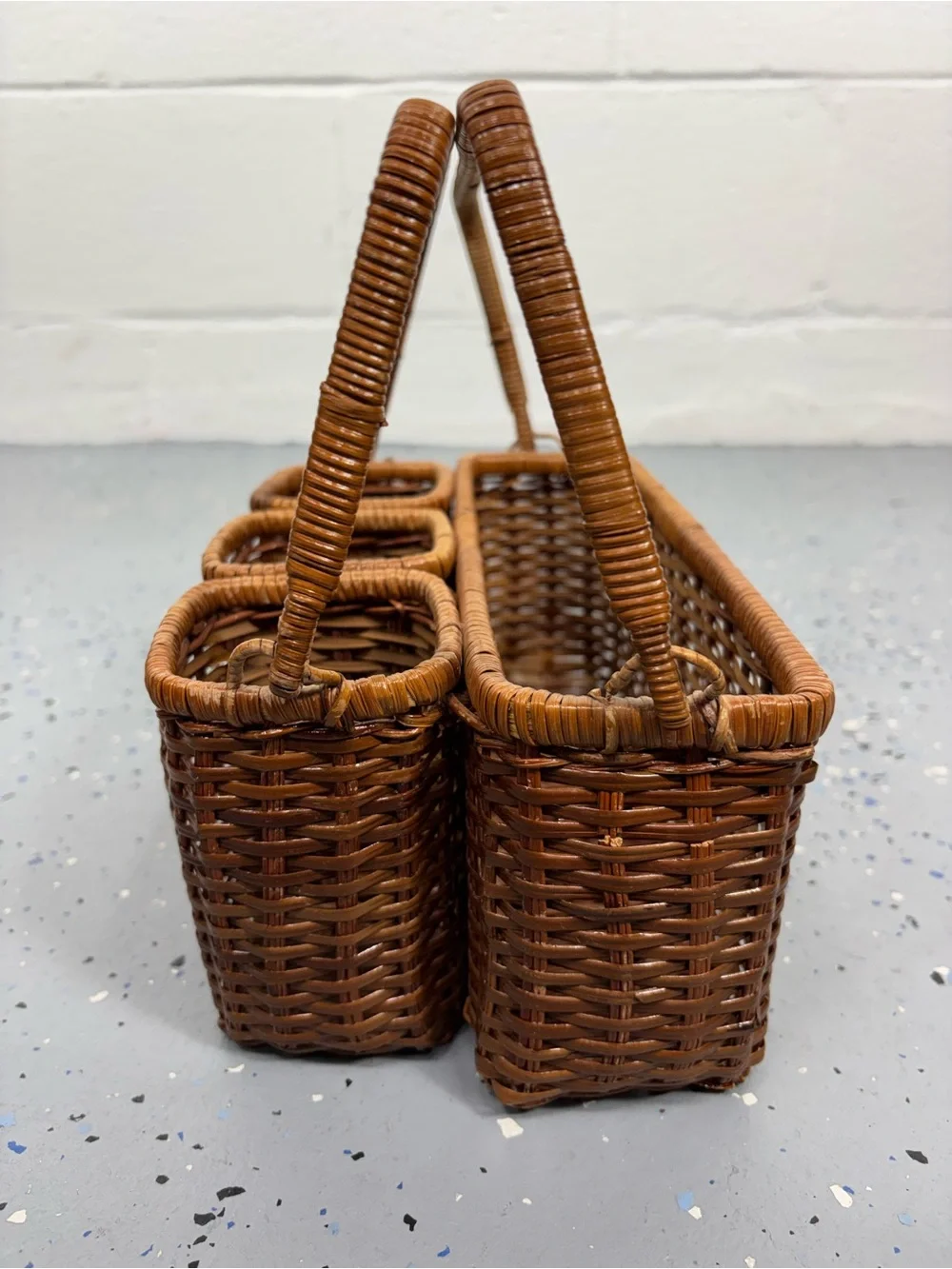 Vintage Nantucket Woven Basket Utensil Silverware Napkin Holder Coastal Cottage